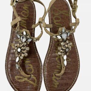 SAM EDELMAN GRAYSON Jeweled Rhinestones Flat Thong Gladiator Sandals 9 EU39